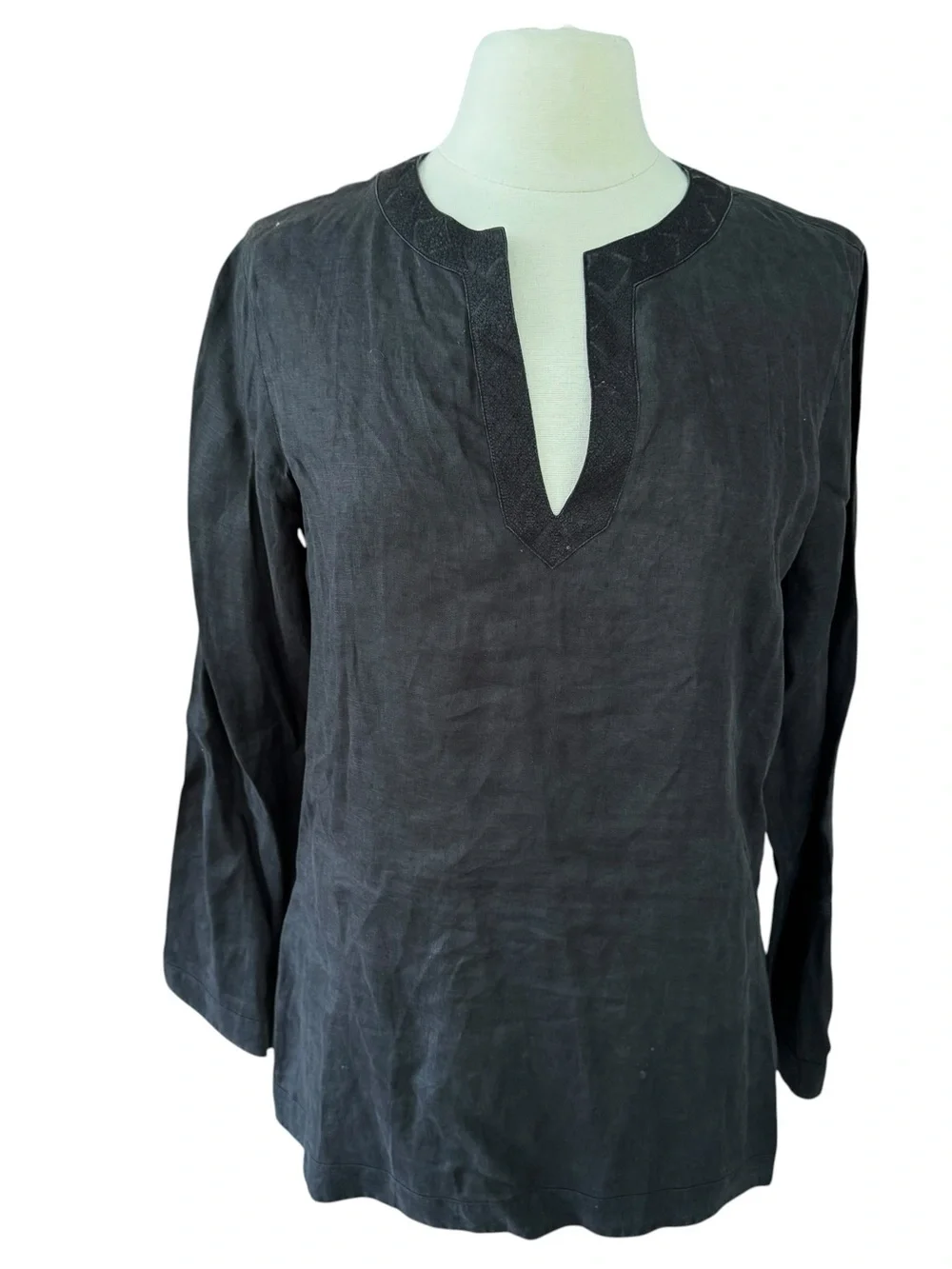 Lauren Ralph Lauren Black Linen Tunic Top Sz Medium Breathable Lagenlook Boho - Picture 1 of 5